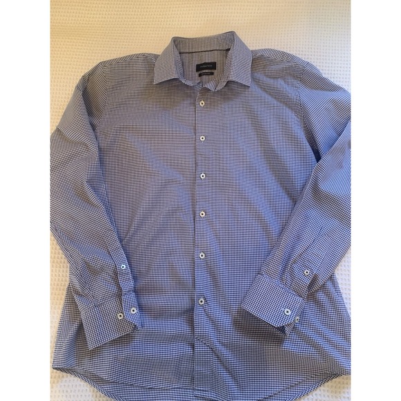 Bugatchi Other - Bugatchi Shirt‎ Men  Blue Check 17.5 36-37 Classic Fit Long Sleeve